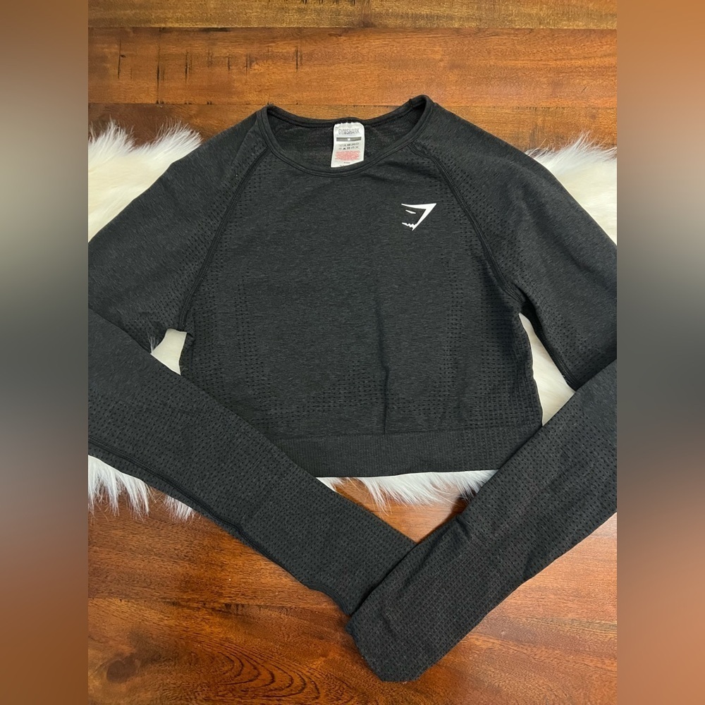 Gymshark Seamless Long Sleeve Crop Top Charcoal Marl Size Medium